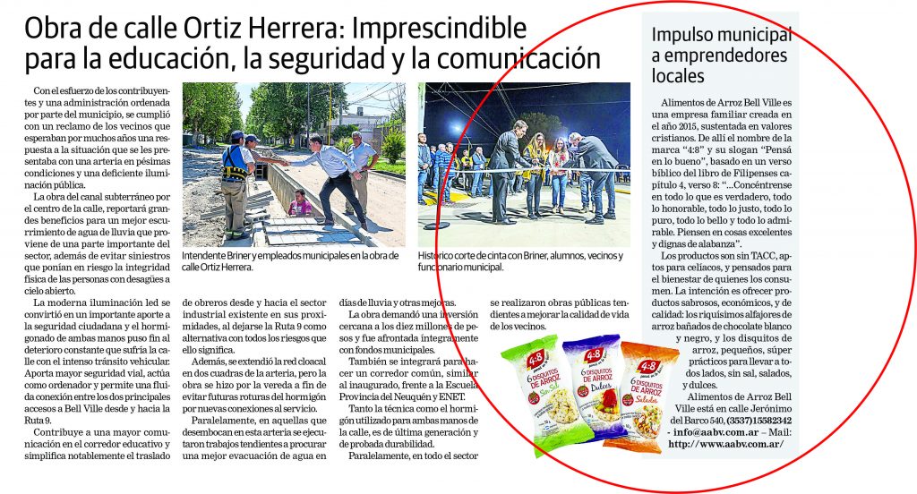 Exitosa promoción municipal de emprendedores locales en un diario provincial.