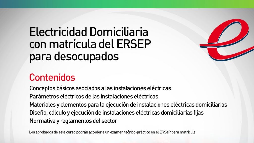 Curso de electricidad con matrícula oficial para desocupados.