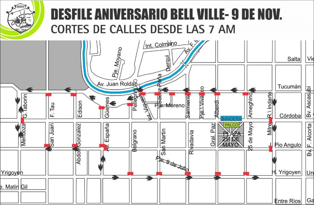 Cortes de calles el sábado por el desfile aniversario de Bell Ville