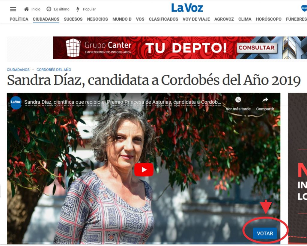 Sandra Díaz candidata a cordobés del año 2019.