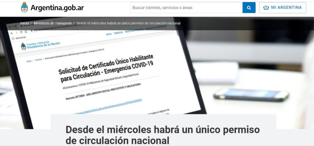 El Gobierno nacional lanzó el “Certificado Único Habilitante para Circulación”.