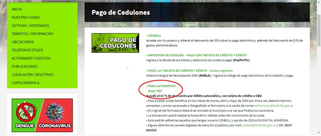 Consultas sobre pago y descuentos con débito automático de tasas y demás contribuciones municipales.