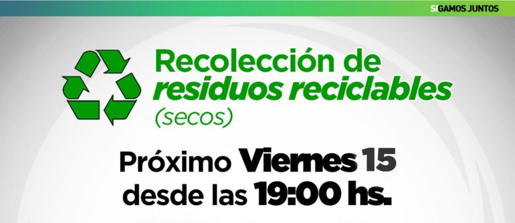 El viernes habrá recolección de residuos secos o reciclables.