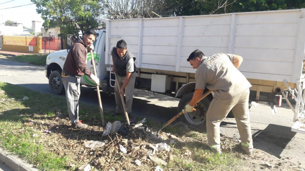 Nueva limpieza del cantero de avenida España por vecinos que arrojan basura.
