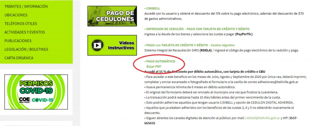 Nuevo formulario para el pago de contribuciones por débito automático.