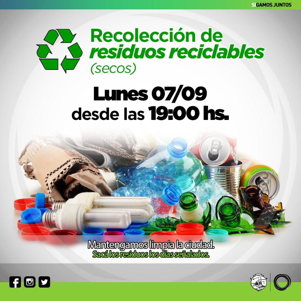 El próximo lunes habrá recolección domiciliaria de residuos reciclables