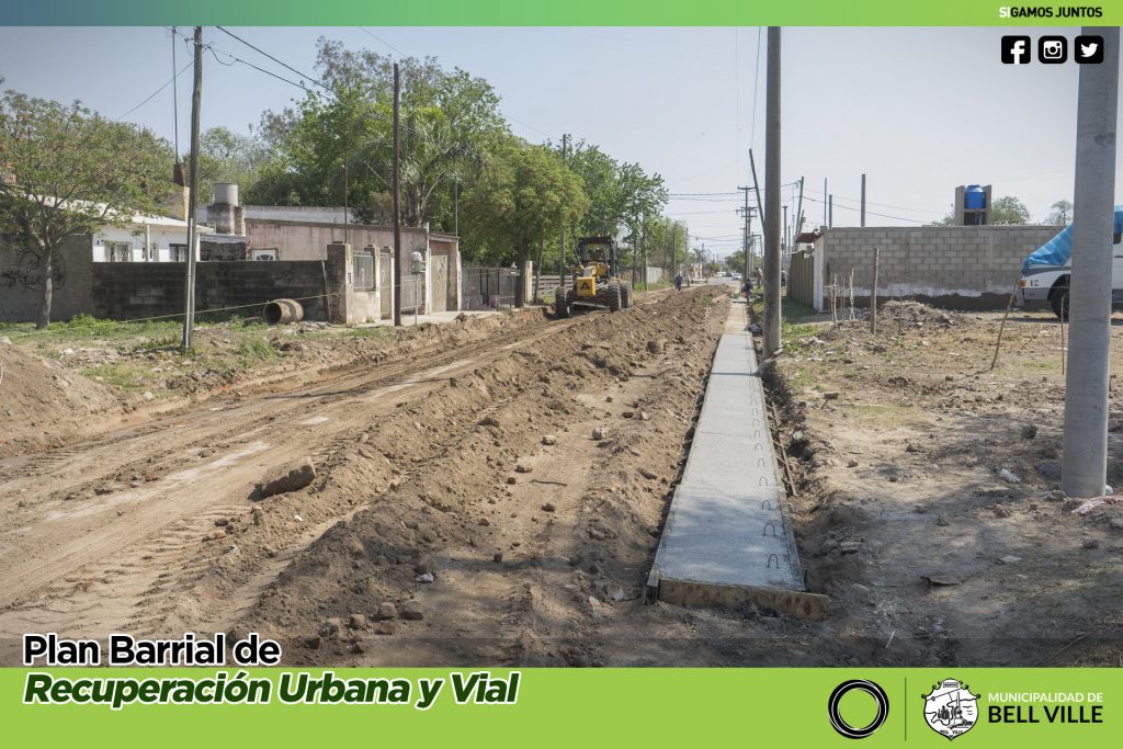 Se avanza en la obra de cordón cuneta de calle Alem.