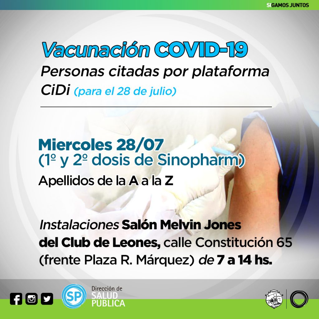 Importante: Cronograma de vacunaciones contra el Covid-19.