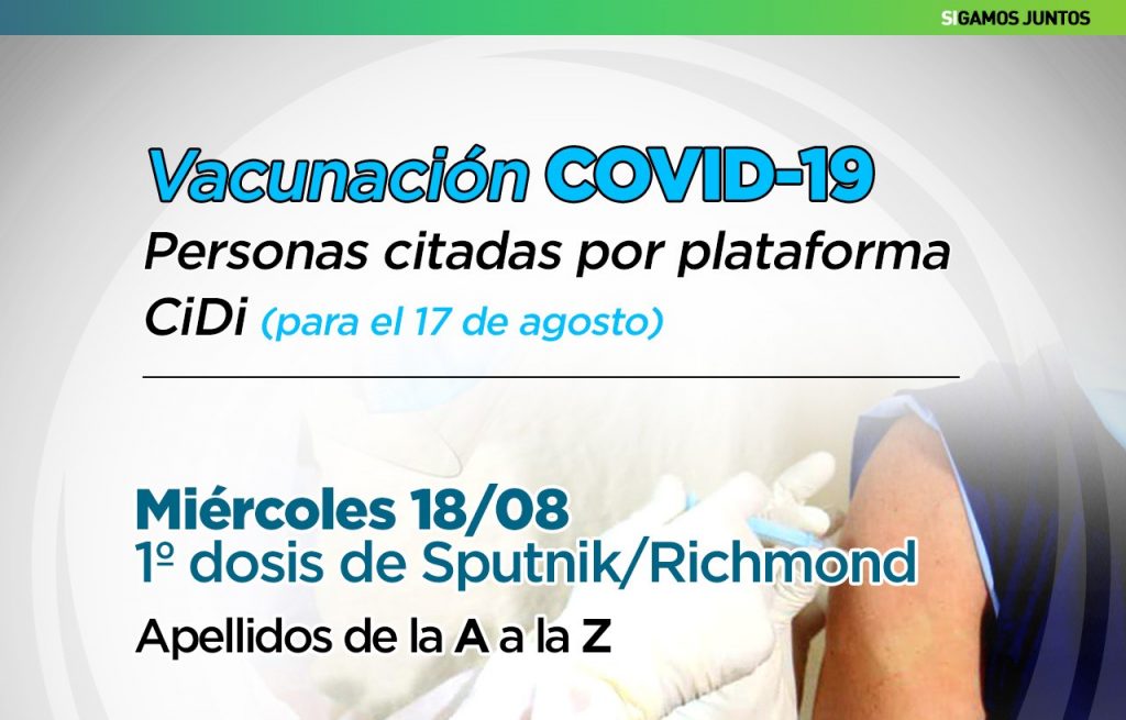 Covid 19: Mañana se vacunará con primera dosis a citados para hoy martes 17