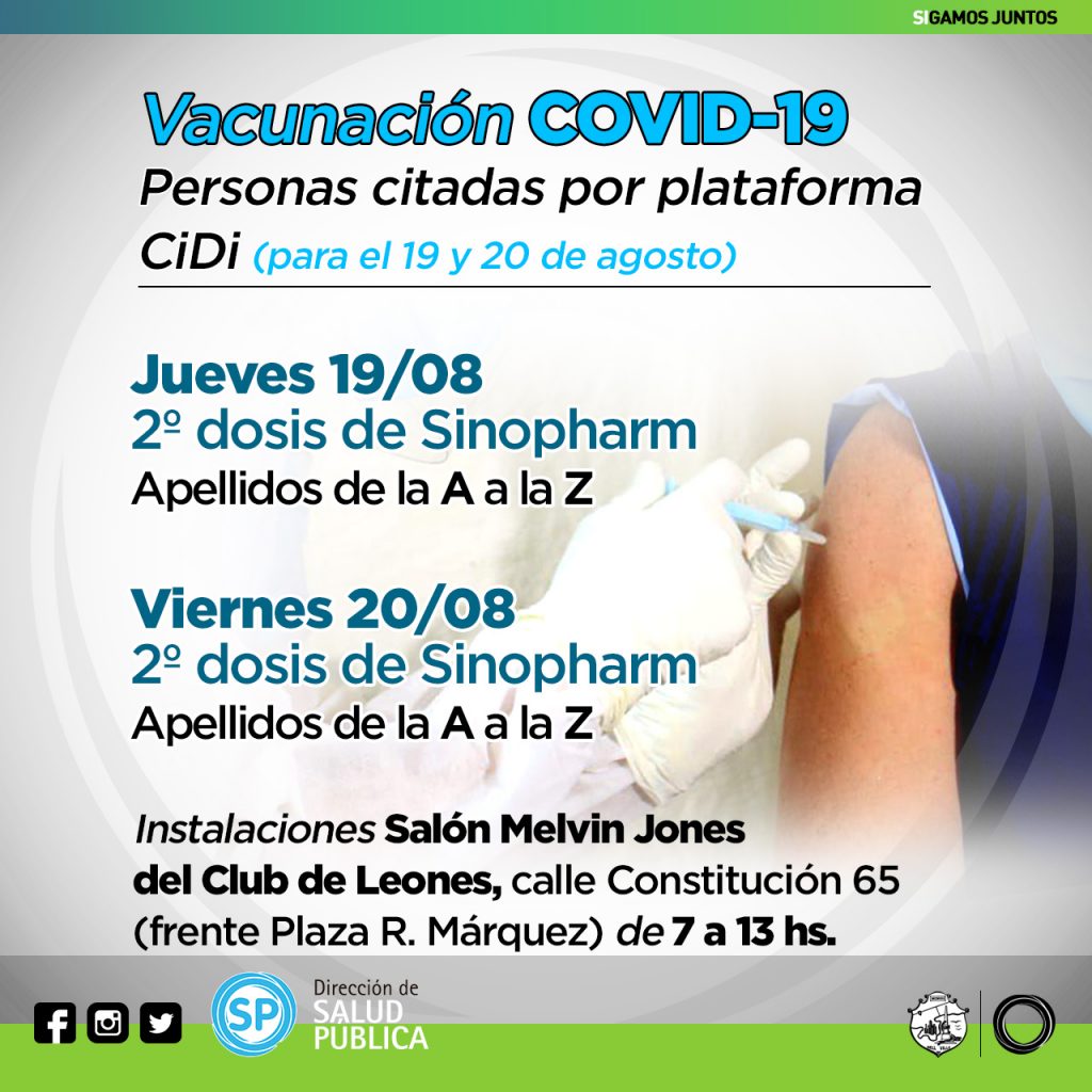Covid 19: Este jueves y viernes se vacunará con la 2º dosis de Sinopharm.