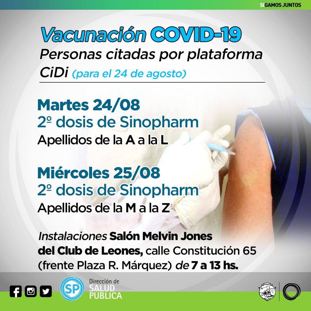 Entre mañana y el miércoles se vacunará con la segunda dosis de Sinopharm.