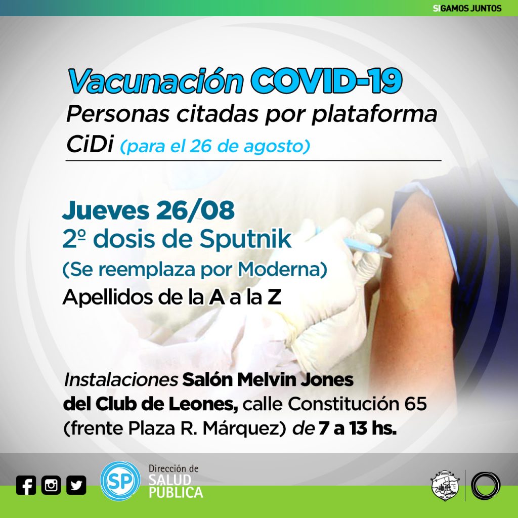 Covid 19: Mañana se aplicará 2º dosis de Moderna a aquellos vacunados con Sputnik por primera vez.