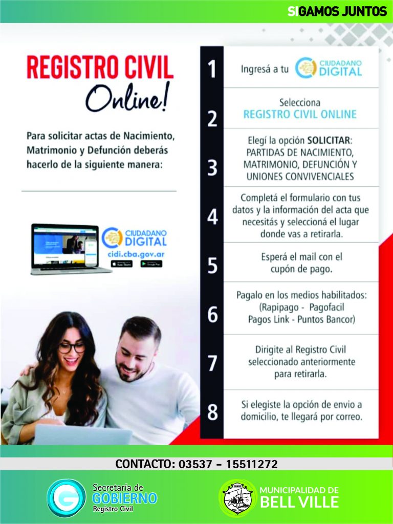 Las actas de nacimiento, matrimonio y defunción solo se tramitan por CiDi de la provincia