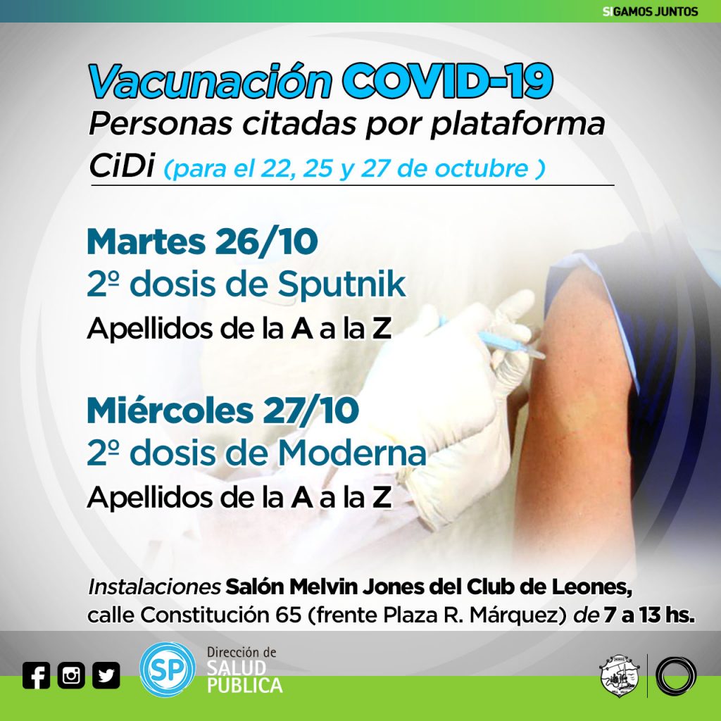 La Dirección de Salud dio a conocer los nuevos turnos para vacunación contra Covid 19