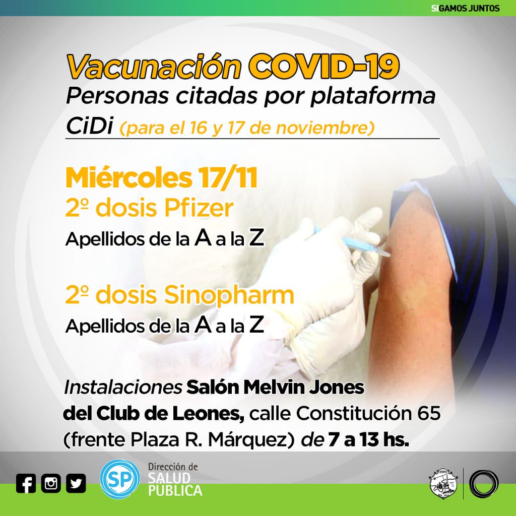 Importante: Turnos de esta semana para vacunaciones Covid 19