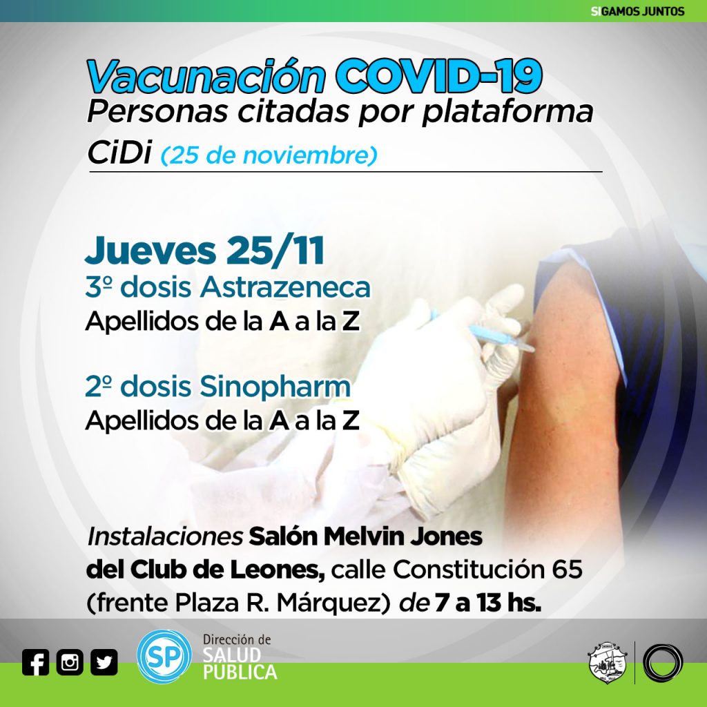 Importante: Programa de vacunación contra Covid 19 para jueves y viernes