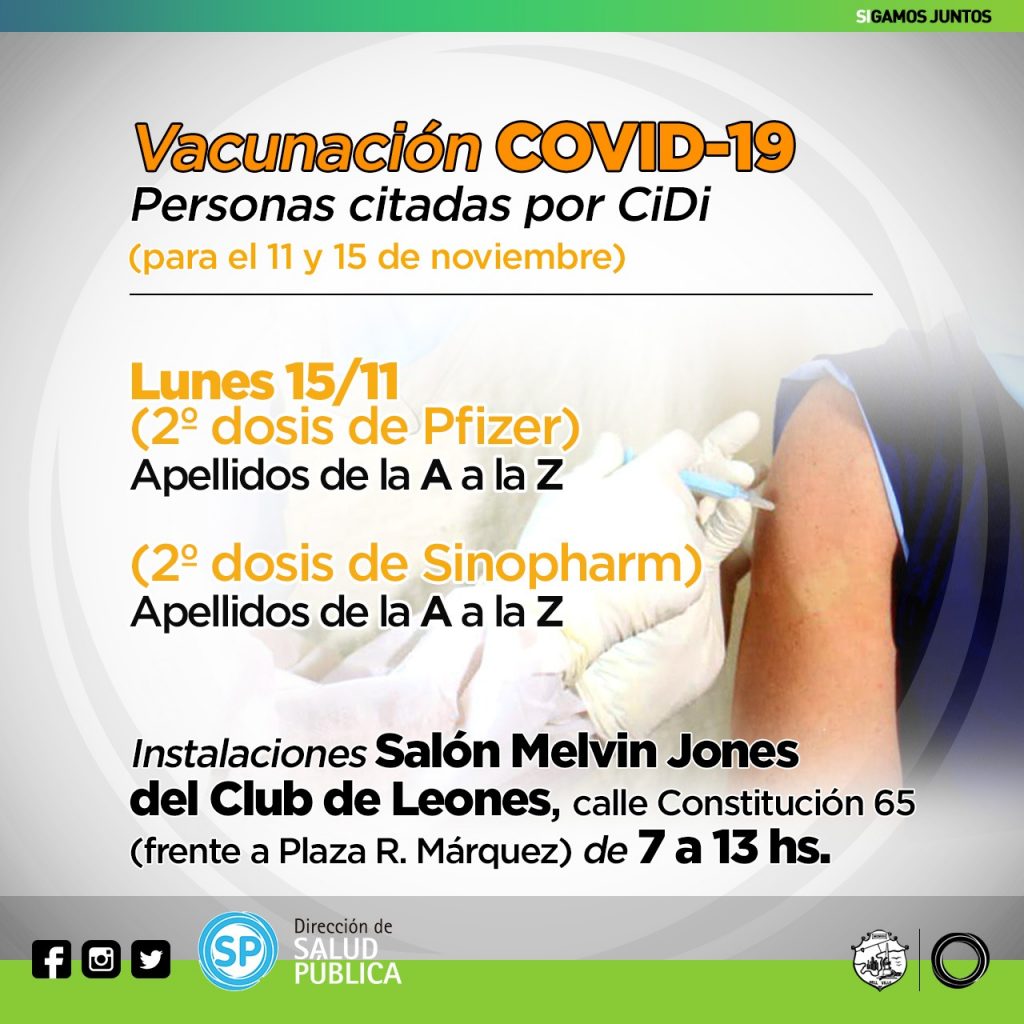 Nuevos turnos para vacunaciones contra el Covid 19 para hoy y mañana