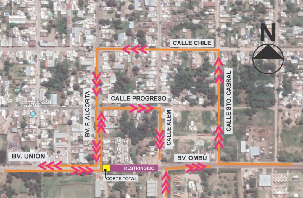 Por continuidad de obras habrá restricciones en el tránsito por Bv. Ombú y Unión
