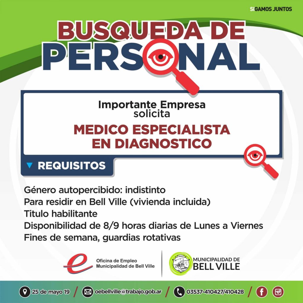 Importante empresa ofrece trabajo a Médico Especialista en Diagnóstico