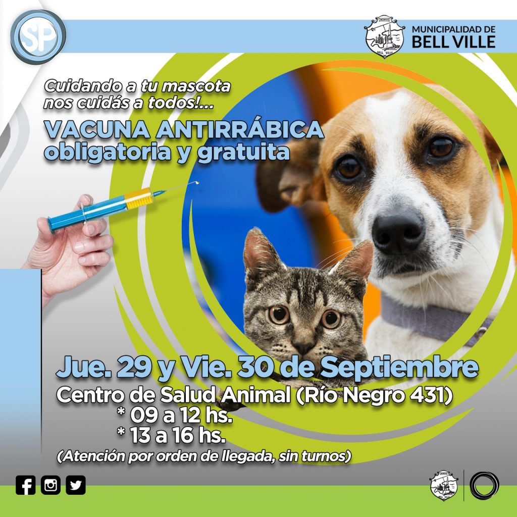 Jueves y viernes de vacunación antirrábica para perros y gatos