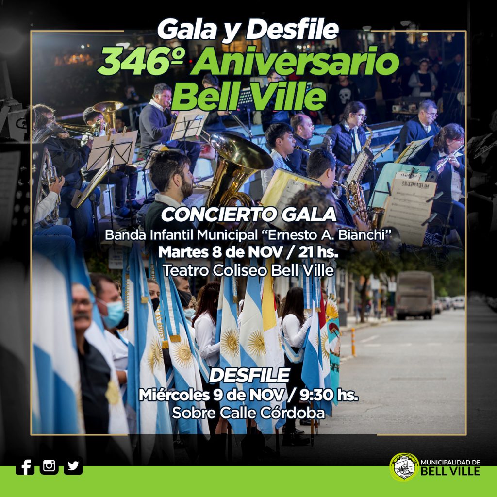 Esta noche Concierto de Gala y mañana Desfile Aniversario por los 346 años de Bell Ville