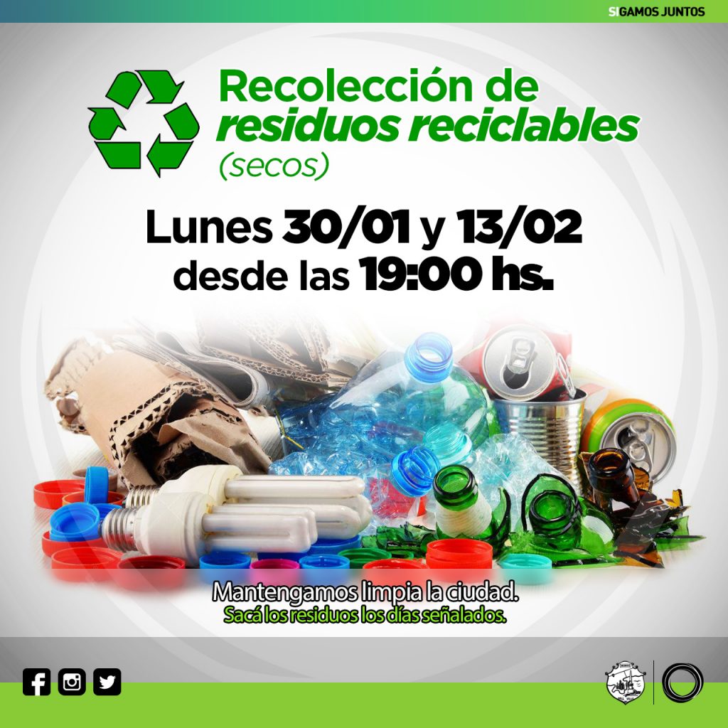 Previendo el feriado de carnaval, se modifican los días de recolección de residuos reciclables