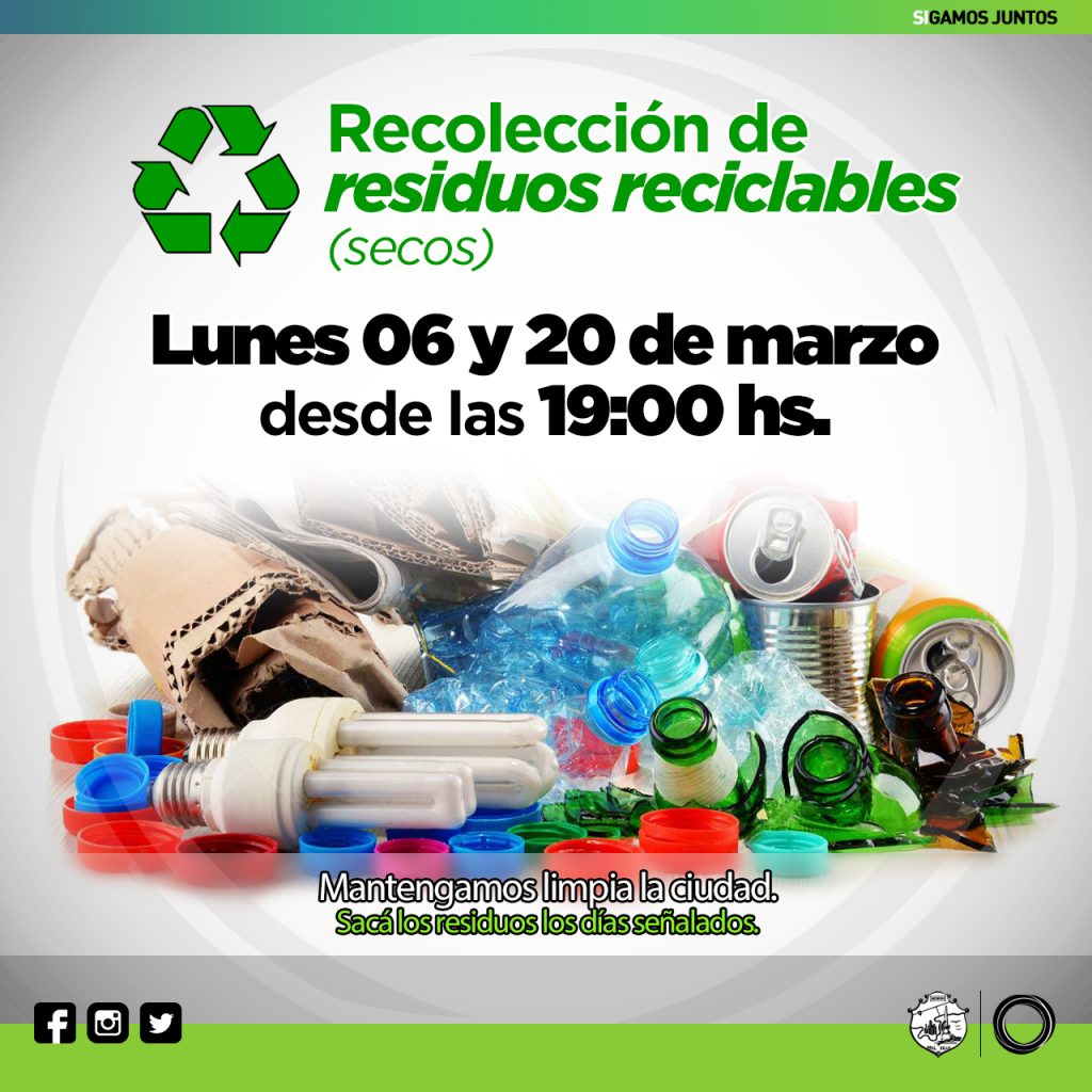 El lunes 6 de marzo se realizará una nueva recolección de residuos reciclables
