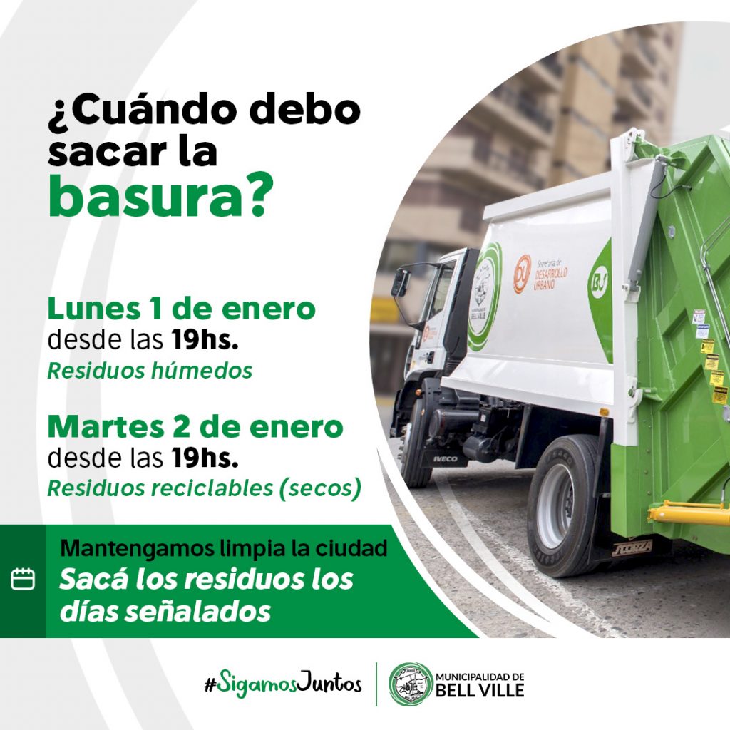 Recolección de residuos: 1 de enero húmedos y 2 de enero secos o reciclables