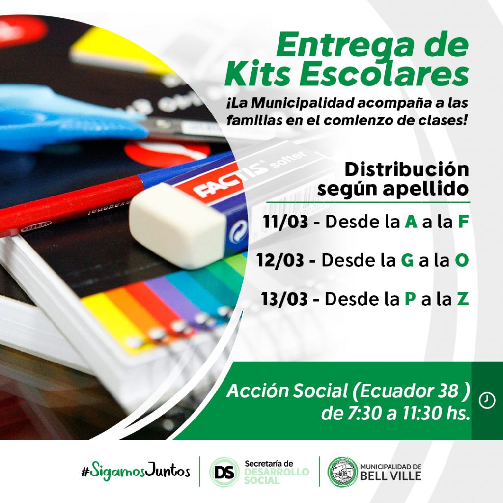 Acción Social brinda ayuda educativa: Entrega de Kits Escolares a partir del 11 de marzo