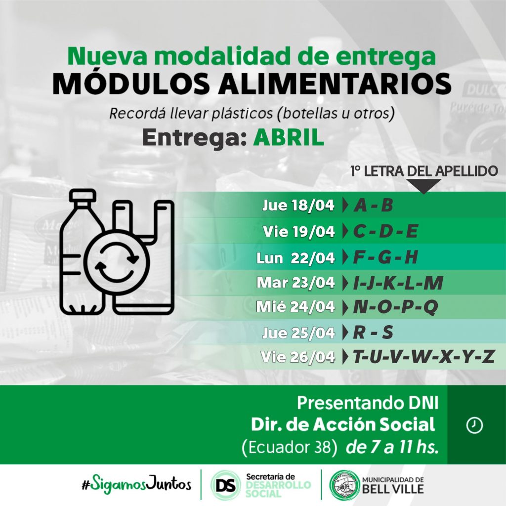 La próxima semana comienza la entrega de los módulos alimentarios que distribuye el municipio mensualmente.