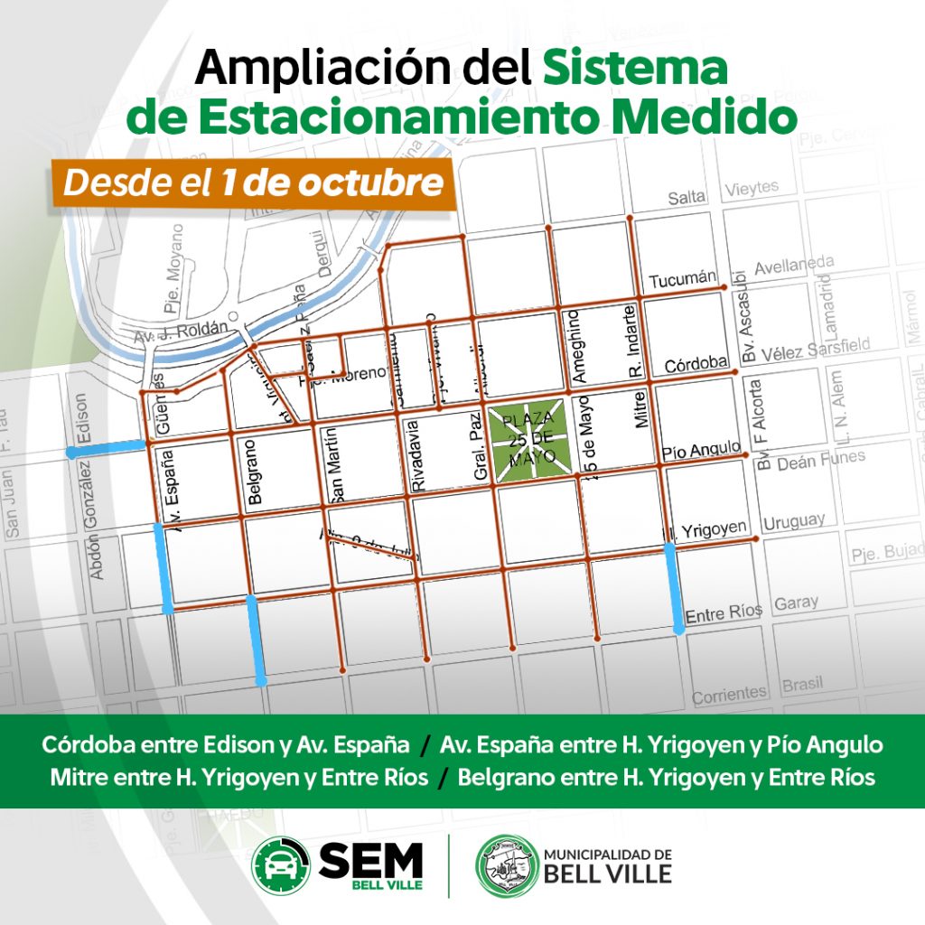 Desde el primer día de octubre próximo regirá la ampliación de calles en el Sistema de Estacionamiento Medido