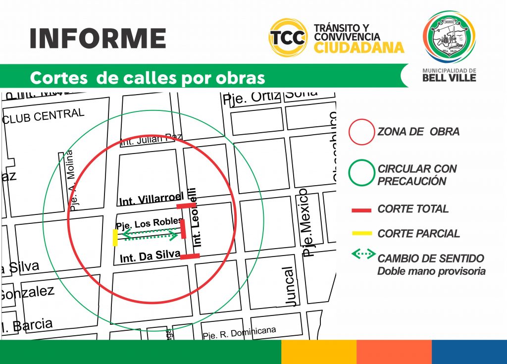 Por obra, un sector de calle Leonelli se cortó y se habilitó doble mano en el Pasaje Robles