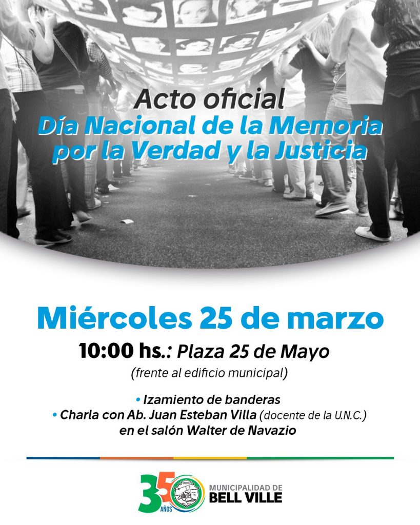 Por el Día de la Memoria, habrá acto oficial y una charla