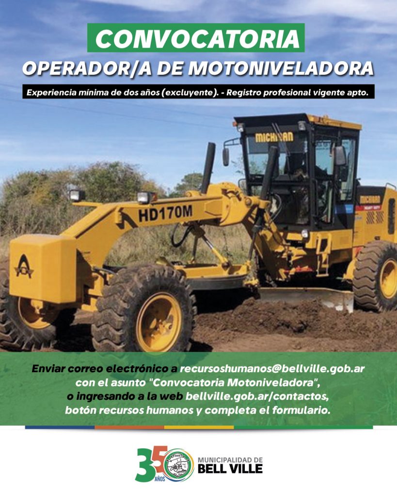 El municipio busca operador de motoniveladora: el plazo para postularse vence el 31 de julio