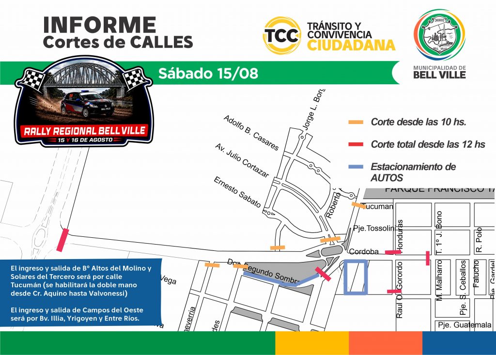 Zona oeste: estos serán los cortes del sábado por el Rally Regional
