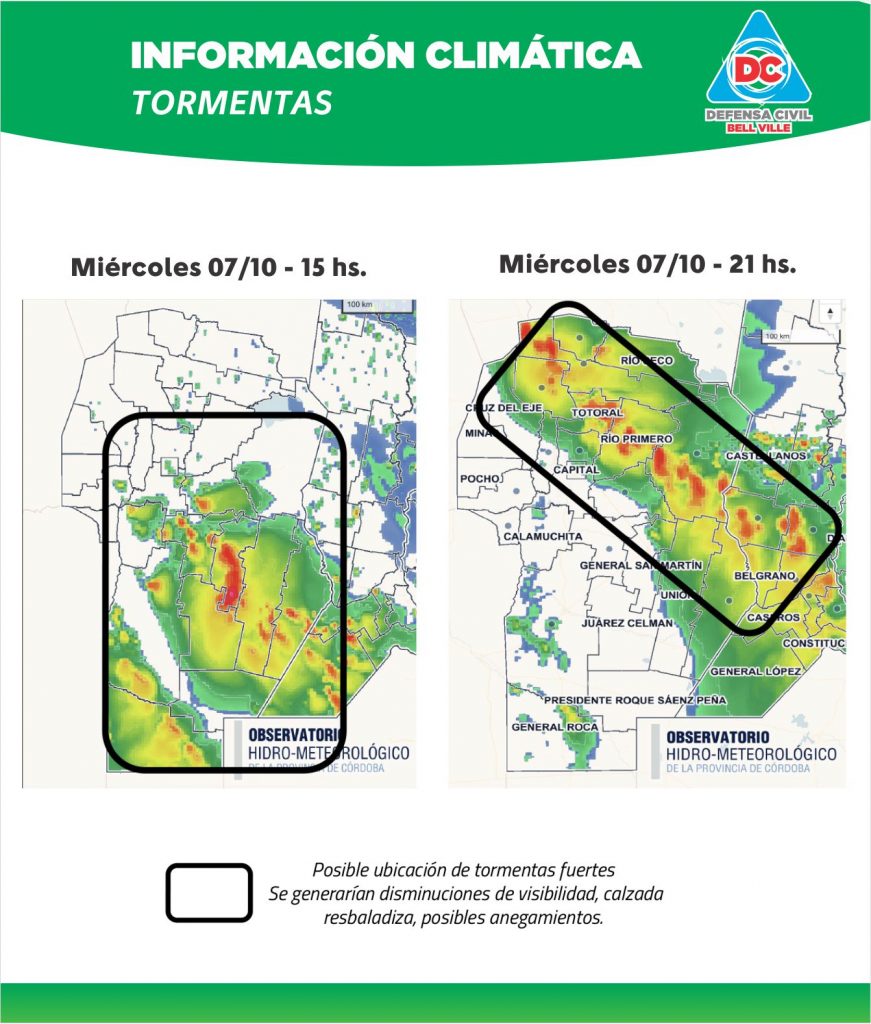 Defensa Civil advirtió que se prevén tormentas localmente fuertes para el miércoles